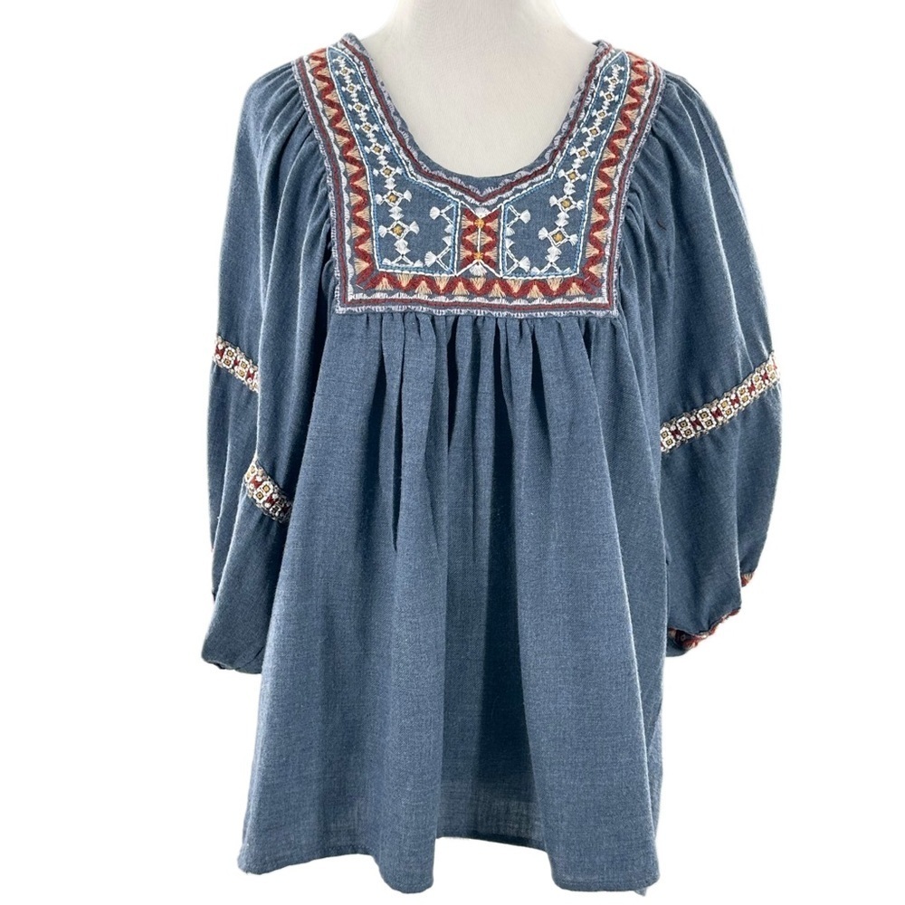 Max Studio top size XS blue square neckpeasant Renfaire fairy core embroidered
